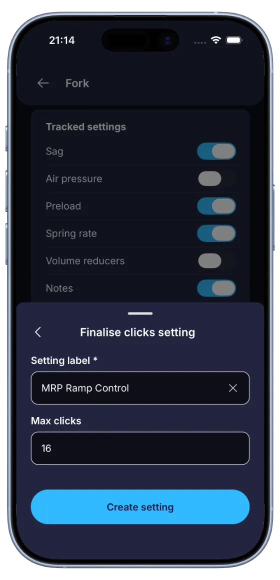 BouncyBits fork configuration screen with toggles to choose which settings to track in the background, and the configuration of a custom clicker setting in the foreground